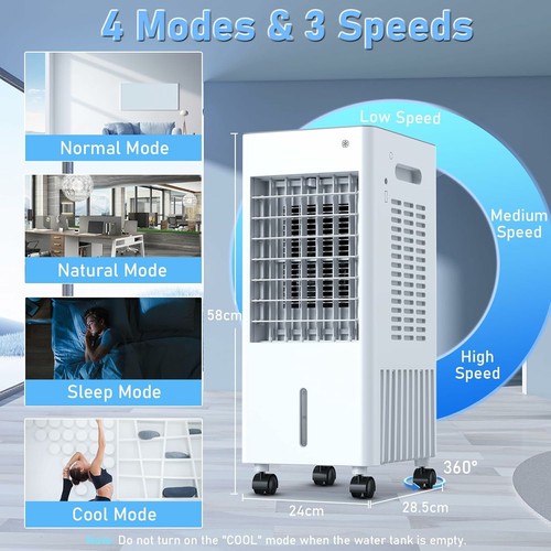 Mobile Klimaanlagen, verbesserter 3-seitiger Lufteinlass 85W Verdunstungsluftkühler - Bild 7 von 8