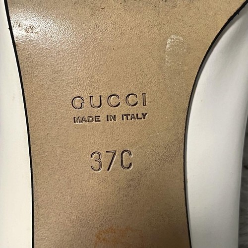 GUCCI Zapatos Bombas Tacón Horse bit EU 37 US 7 Cuero Blanco Rojo Auténtico - Imagen 11 de 24