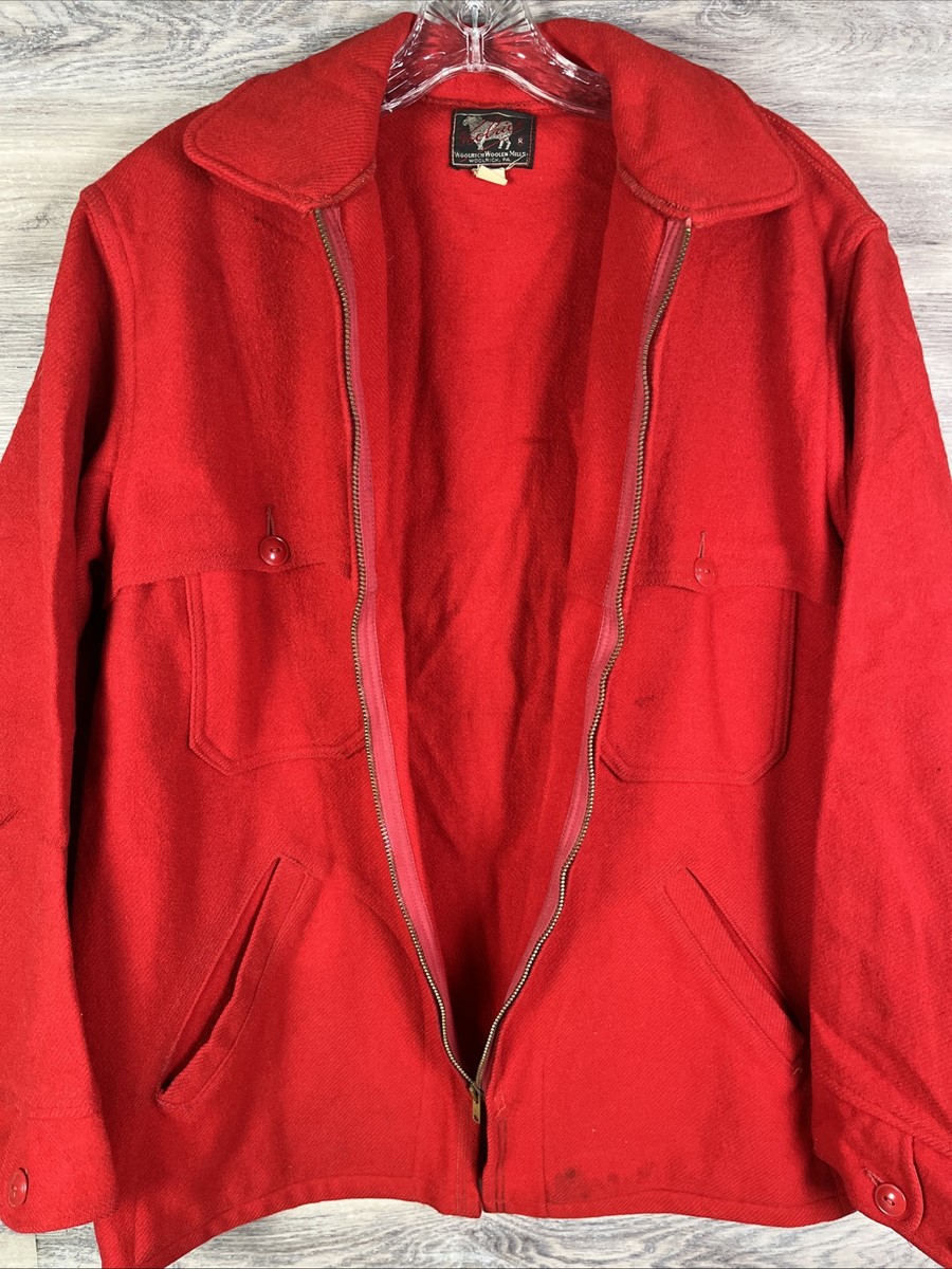 Vintage 60s 70s Woolrich Wool Men's Cruiser Full Zip Red 44/Large