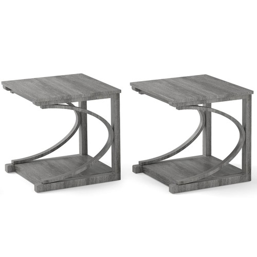 2PCS 24" Side End Table w/ Storage Shelf & Rubber Wood Frame for Small Space - Picture 10 of 10