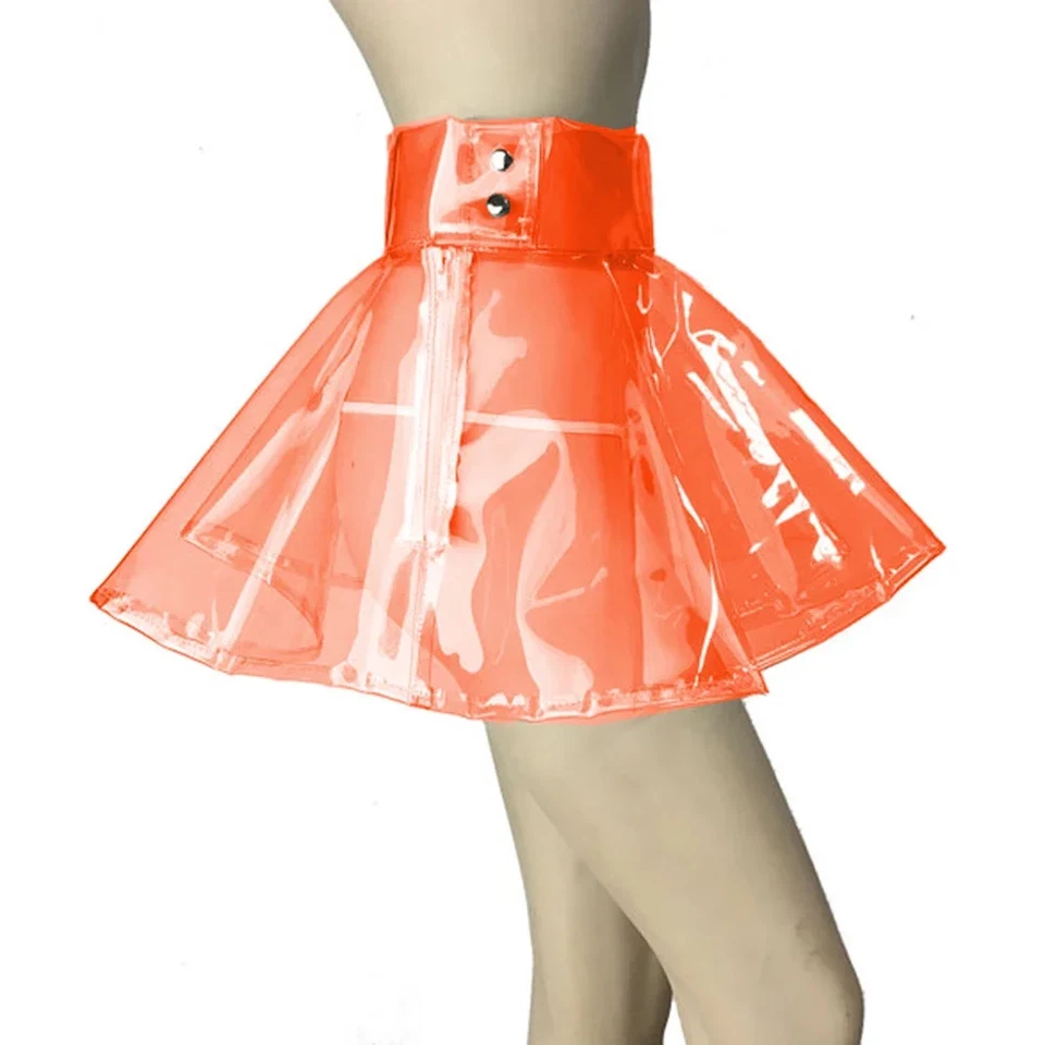 Hohe Taille A-Linie Kunststoff Minirock Transparent PVC plissiert kurzen Rock - Bild 2 von 4