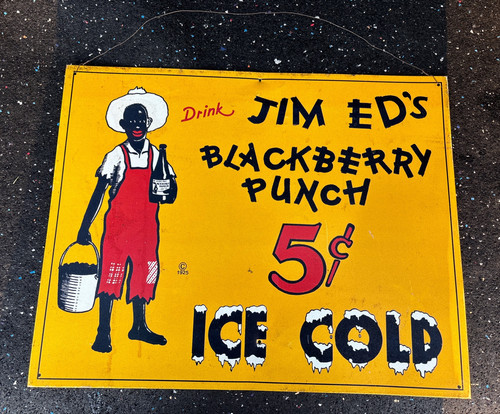 Vintage Embossed Sign JIM ED'S BLACKBERRY PUNCH METAL SIGN 16” x 12.5” - Bild 1 von 6