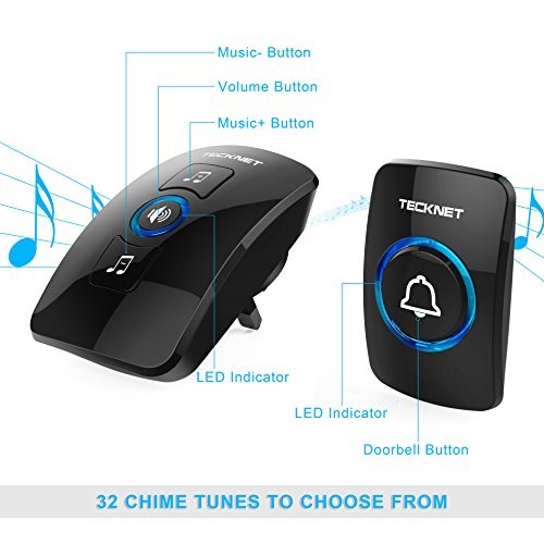 TECKNET Wireless Doorbell, IP65 Waterproof Wall Plug-in Door Bells Wireless - Picture 3 of 5