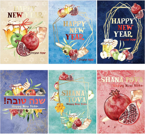 24 CONFEZIONI Biglietti Rosh Hashanah con Buste Ebrei Shana Tova Auguri di Capodanno C - Foto 9 di 12