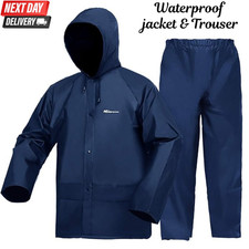 Work Wear Jacket & Trousers Set for Men/Women Waterproof Hooded Comfort Rainsuit