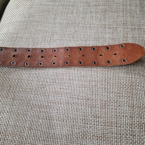 Vtg River Island Tan Cream Genuine Leather Wide Belt Punched Size S Brass Buckle - Picture 10 of 12