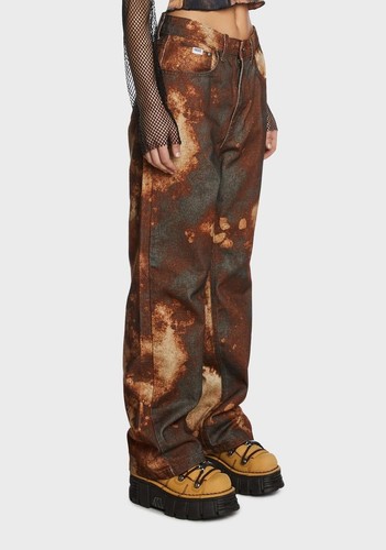 Ragged Priest Tie Dye Baggy Straight Leg Denim Jeans Brown Womans Size 26x29 - Picture 10 of 12
