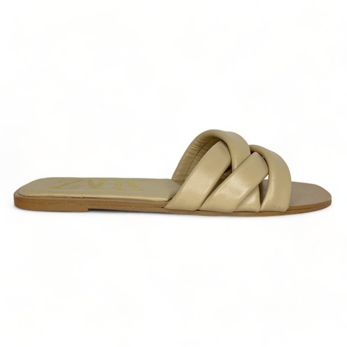 Zara 9 Cross Quilted Vegan Leather Slide Sandal Beige 39
