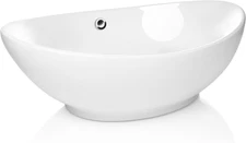 23" X 15" Oval White Ceramic Vessel Sink - Modern Egg Shape above Counter Bathro