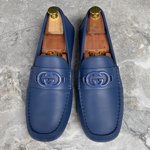 Gucci GG Logo Driving Moccasin Blue Leather 9 G or 9.5 US or 43 EUR - Picture 5 of 13