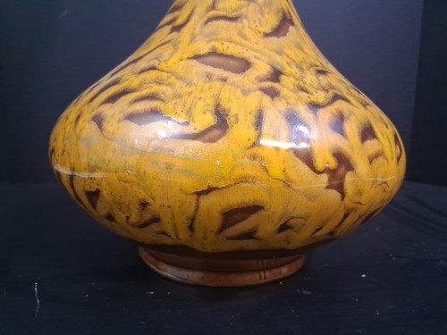 Vintage MCM Genie 15 Inch Tall Vase Original Ornate Art Deco Orange Brown Yellow - Picture 2 of 6
