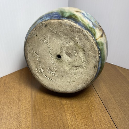 Art Pottery Birdhouse Beige Blue Dragonfly Vintage Janet Resnick Signed Decor - Picture 7 of 9