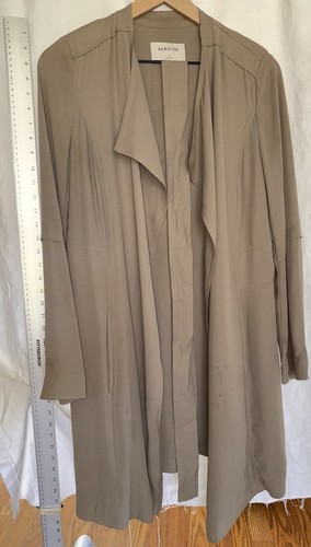 Aritzia Babaton Quincy Flowy Jacket Taupe Open Long Trench Coat Belt Size Small - Picture 4 of 17