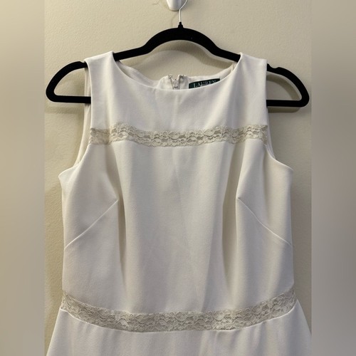 Vestido Lauren Ralph Lauren línea A blanco sin mangas con encaje - 4 - Imagen 2 de 10