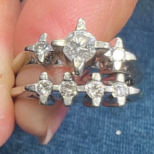 14k White Gold Mid-Century Modern Starburst Diamond Ring. Wedding Anniversary - Picture 2 of 12