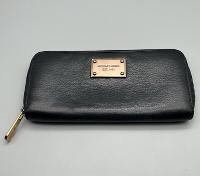 Michael Kors Continental Zip Wallet Black Pebble Leather | eBay
