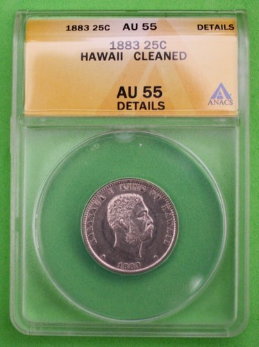 S10 - Hawaii 25 Cents 1883 ANACS AU-55 Details Silver Coin - King Kalakaua I - Picture 2 of 4