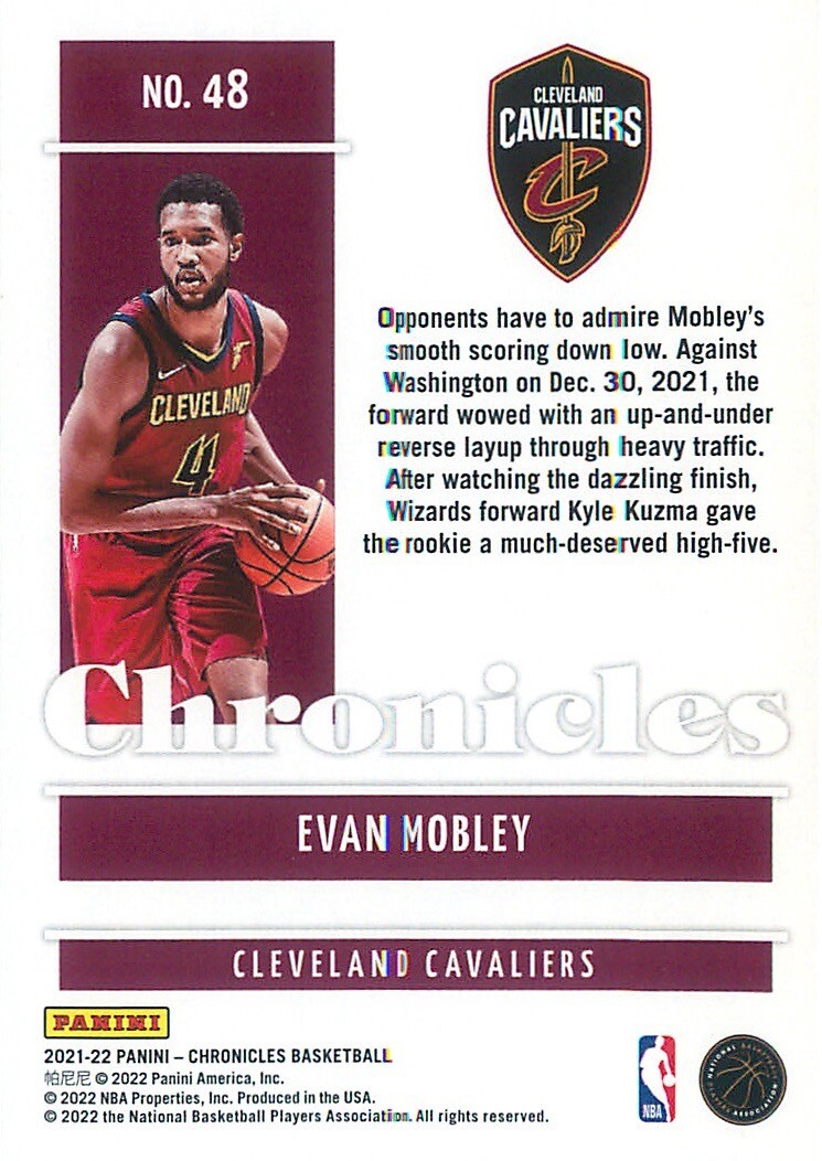 Evan Mobley RC 2021-22 Chronicles Basketball Rookie Card #48