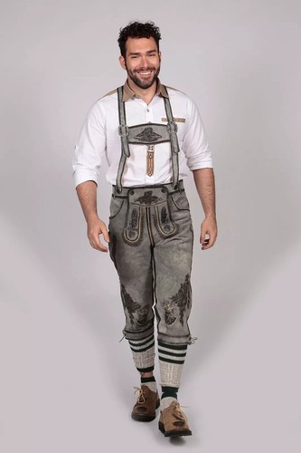 Men's Bavarian Classic Long Bundhosen Gray Oktoberfest - Picture 2 of 5