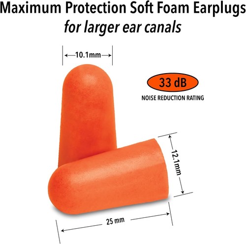Mack’s Maximum Protection Soft Foam Earplugs – 10 Pair, 33 dB Highest NRR - Picture 2 of 8