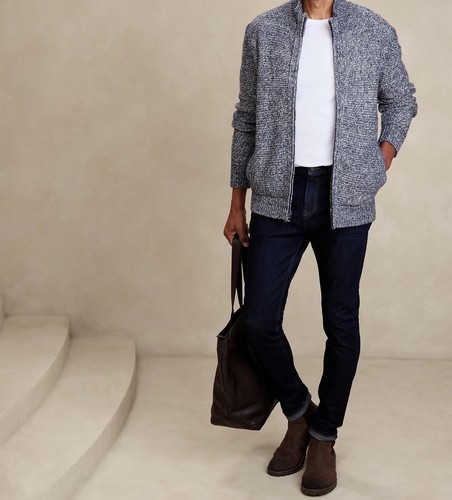 Hombre Banana Republic Tweed Cremallera Completa Chaqueta Suéter 2XL - Imagen 1 de 4