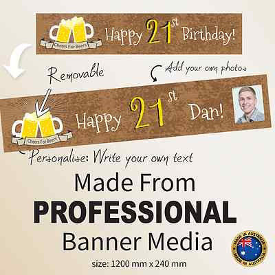 Beer Can Happy 21st Birthday Banner Personalized Party Backdrop Decoration