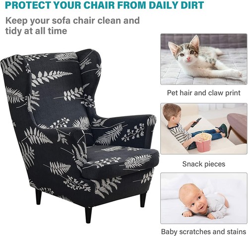 Funda para silla con respaldo de ala 2 piezas elástica para sillón sofá funda para silla con ala - Imagen 116 de 117