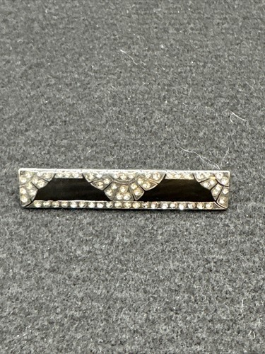 Art Deco Black Rhinestone Bar Pin - Picture 3 of 12