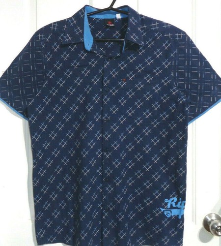 RIPCURL MENS SIZE LARGE BLUE BUTTON UP SHORT SLEEVE SHIRT - Picture 2 of 8