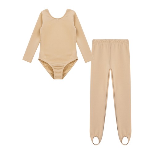 Kids Girls Activewear Practice Leotard With Pants Solid Color Training Costume - Foto 6 di 55