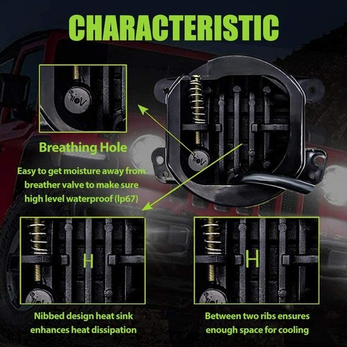 DOT Pair 4" inch Round LED Fog LightS Driving Lamp For Jeep Wrangler JK TJ LJ - Picture 5 of 12