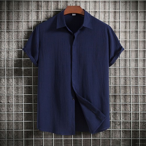Camicie A Maniche Corte In Lino E Cotone Da Uomo Camicetta Casual Estiva & - Foto 10 di 23