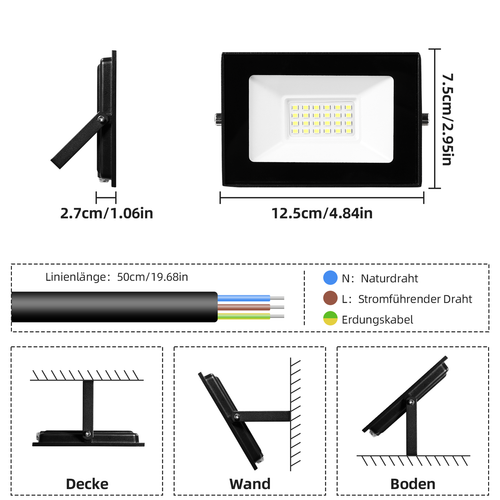 Proiettore LED lampada da esterno faretto 10W-500W faro proiettore lampada da parete IP65 - Foto 65 di 70