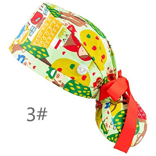 Women Floral Long Hair Medical Scrub Cap Adjustable Doctor Nurse Bouffant Hat - Picture 13 of 30