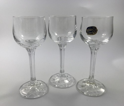 BOHEMIA CRYSTAL "DIANA"  Set of 3 CUT GLASS CORDIALS 5.25" #40157 Rib Stem CZECH - Picture 1 of 5