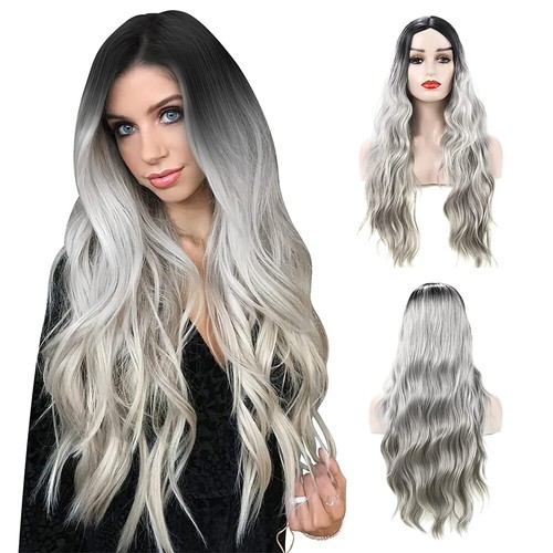 Lange wellige braun blonde Perücken Highlights tägliches Kunsthaar für Frauen Cosplay - Bild 8 von 41