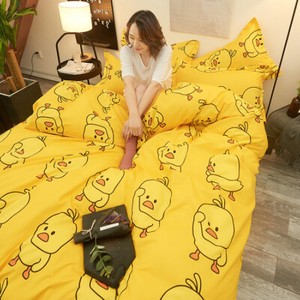 Yellow-Duck-Print-Bedding-Set-Duvet-Quilt-Cover-Sheet-Pillow-Case-Four-Piece-HOT