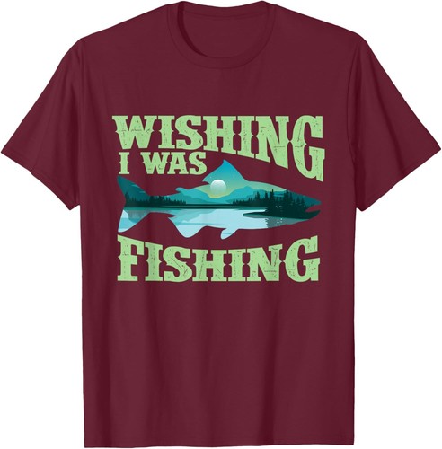 Wishing I Was Fishing - Fisherman Fish Lover Angling T-Shirt Hoodie - Picture 12 of 13