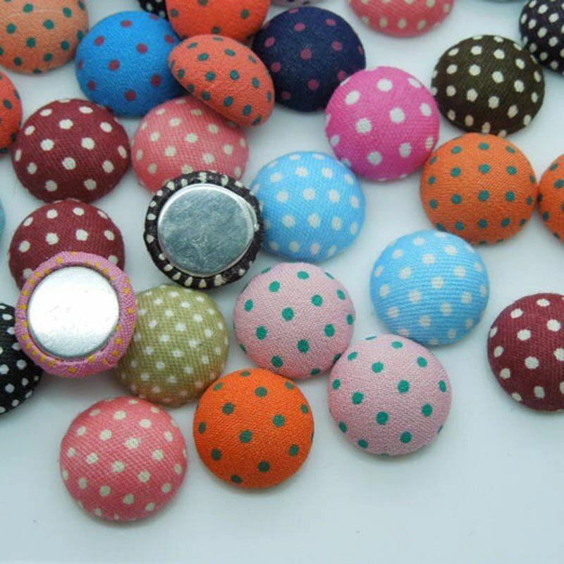 100pcs/lot Polka-dot Cotton Fabric Buttons 15mm Wrapped Dots Button Sewing Craft - Image 3 of 4