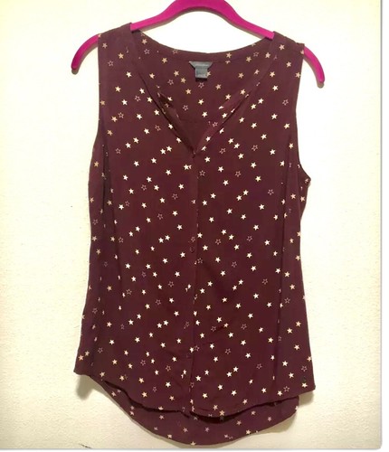 Eddies Bauer Woman’s Maroon Golden Star Red Sleevless Button Down Shirts Size S