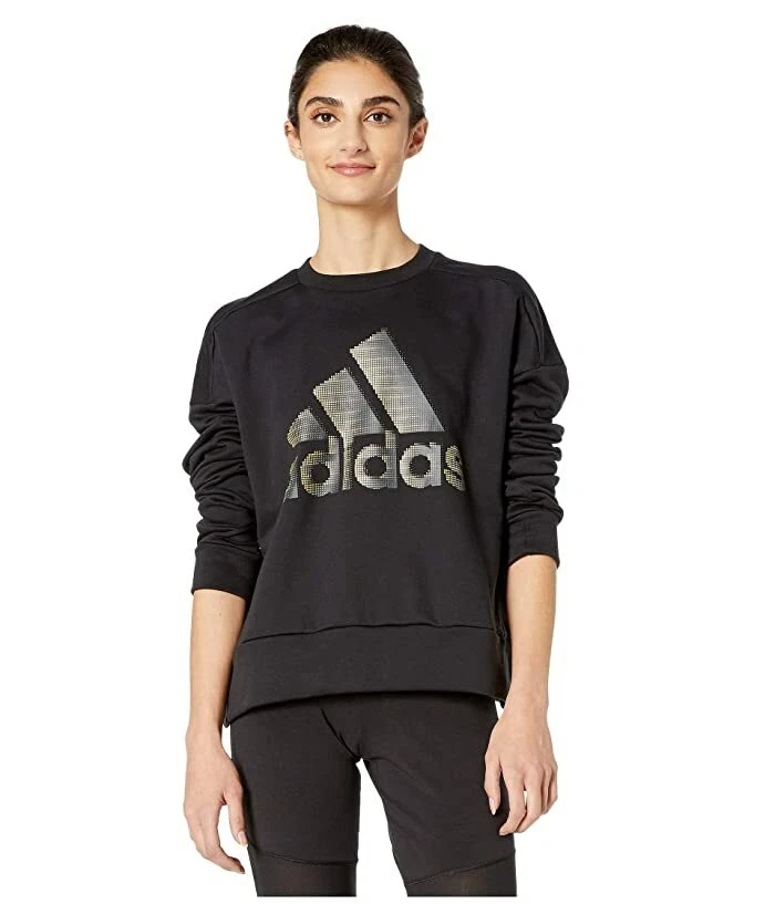 adidas Women s Glam Logo Sweatshirt Black Noir Size M eBay