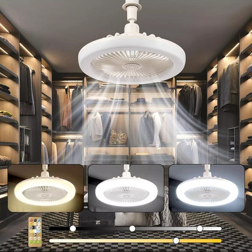 10" Adjustable E27 Socket Ceiling Fan Dimmable LED Light Remote Cooling Fan Lamp - Picture 4 of 12