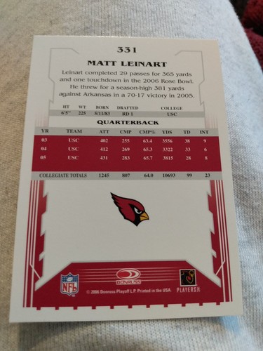 Tarjeta de fútbol americano Matt Leinart 2006 Score #331 novato - Imagen 9 de 9