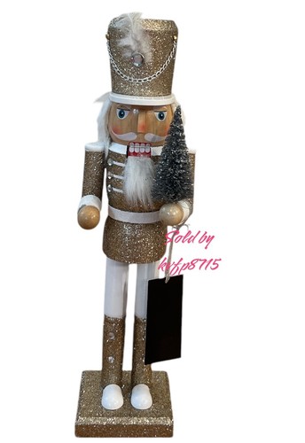 Cascanueces de Navidad Soldado Dorado 15” NUEVO Lindo Glamour Dorado Hogar Elegante - Imagen 2 de 3