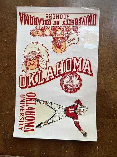 Vintage University of Oklahoma Sooners Decals Angeles Full Sheet Football 1959