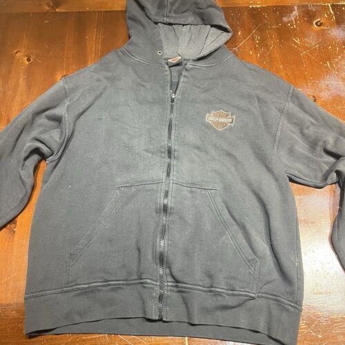 Vintage Y2K Harley Davidson Full Zip Hoodie Embroidered Adult Size Large - Picture 3 of 9