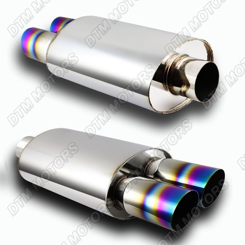 Silenciador de entrada de 2,5"" doble arco iris punta inclinada quemada acero inoxidable de 2,5"" escape universal - Imagen 4 de 5