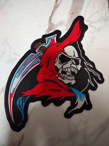 Large Grim Reaper Skeleton Death Scythe Biker Motorcycle Iron On Patch Back Jack - Picture 7 of 15