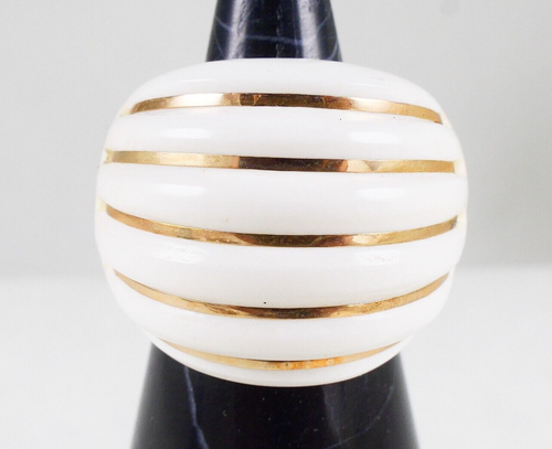 Milor Italy 14K Yellow Gold Carved White Agate Dome Ring Size 5.5 10.91 Grams - Picture 8 of 16