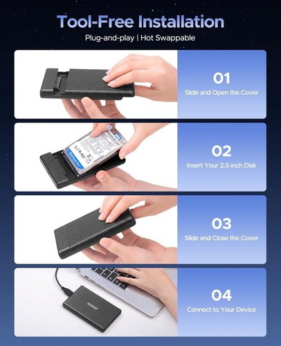 2 Terabyte External Hard Drive USB 3.0 Case 1T SATA III 2.5 Enclosure Tool - Picture 8 of 12
